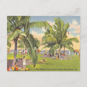 Sun Bathing, Tropical Skies, Miami Beach, Florida Postcard