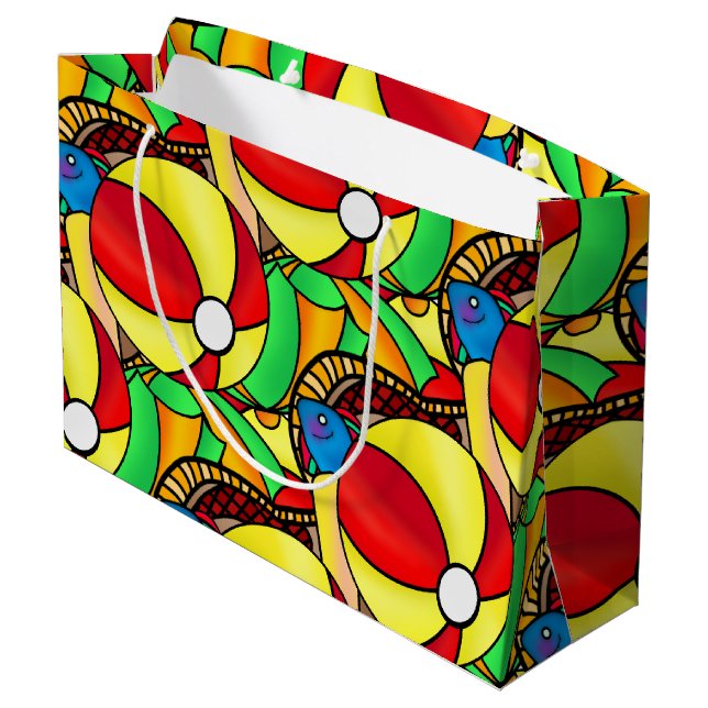 Sun Beach Fish Ball Fun Happy Bright Large Gift Bag (Back Angled)