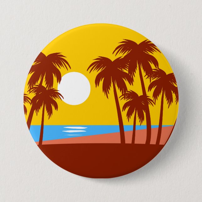 Sun Beach Island Palm Trees Colourful Illustration 7.5 Cm Round Badge (Front)