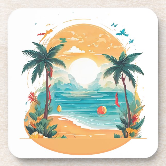 Sun Beach palm tree Coaster (Front)