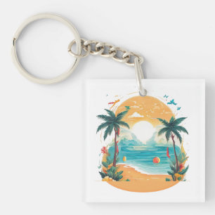 Sun Beach palm tree Key Ring
