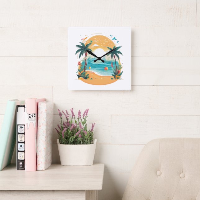 Sun Beach palm tree  Square Wall Clock (Reading Room)