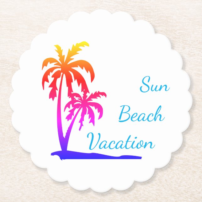 Sun beach vacation palmtree coaster (Front)