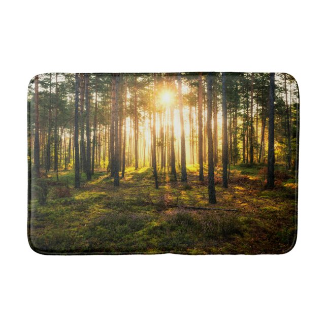 Sun beams shines in pine forest bath mat (Front)