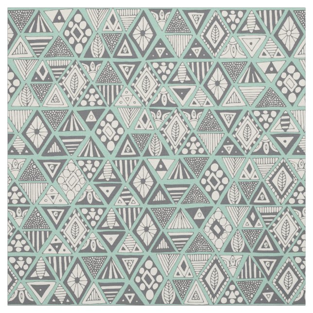 sun bear geo mint silver fabric (Swatch)