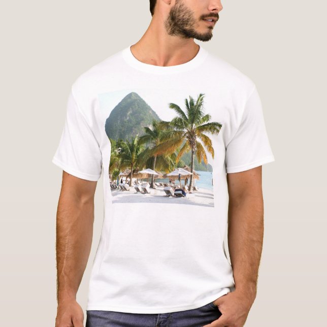 Sun Beds on a beach in Saint Lucia near the Pitons T-Shirt (Front)