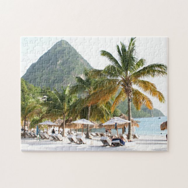 Sun Beds on a beach near the Pitons in St Lucia Jigsaw Puzzle (Horizontal)