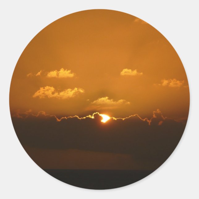 Sun Behind Clouds I Orange Sunset Photo Classic Round Sticker (Front)