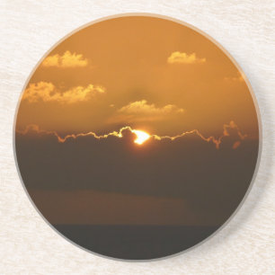 Sun Behind Clouds I Orange Sunset Photo Coaster