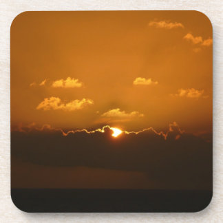 Sun Behind Clouds I Orange Sunset Photo Coaster