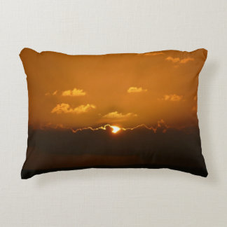 Sun Behind Clouds I Orange Sunset Photo Decorative Cushion
