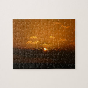 Sun Behind Clouds I Orange Sunset Photo Jigsaw Puzzle