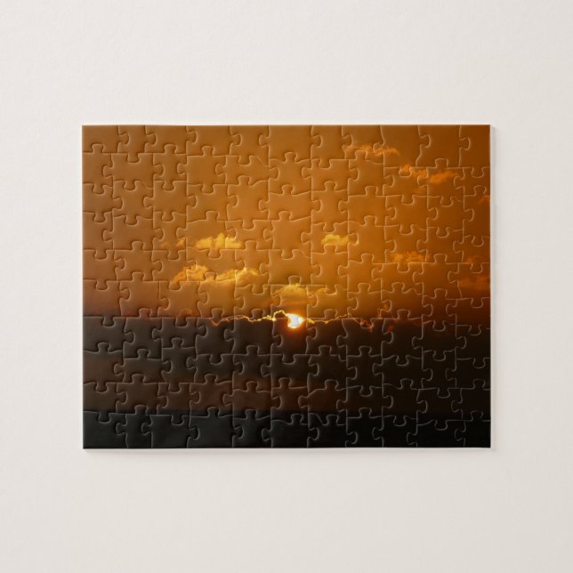 Sun Behind Clouds I Orange Sunset Photo Jigsaw Puzzle (Horizontal)