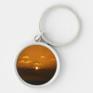 Sun Behind Clouds I Orange Sunset Photo Key Ring