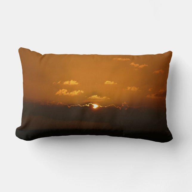 Sun Behind Clouds I Orange Sunset Photo Lumbar Cushion (Front)