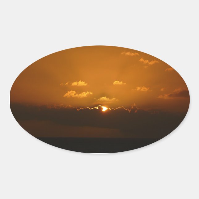 Sun Behind Clouds I Orange Sunset Photo Oval Sticker (Front)