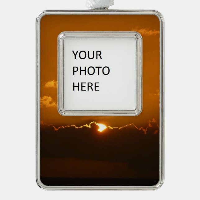 Sun Behind Clouds I Orange Sunset Photo Silver Plated Framed Ornament (Front)
