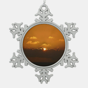 Sun Behind Clouds I Orange Sunset Photo Snowflake Pewter Christmas Ornament