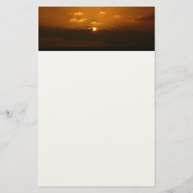 Sun Behind Clouds I Orange Sunset Photo Stationery (Front)
