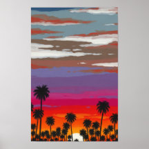 Sun behind tropical palm trees wall art