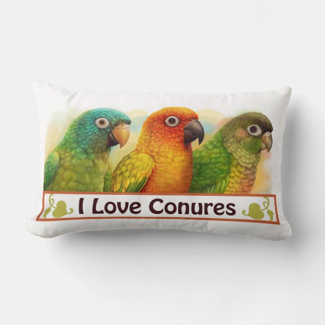 Sun blue-crowned green-cheeked conures lumbar cushion (Front)