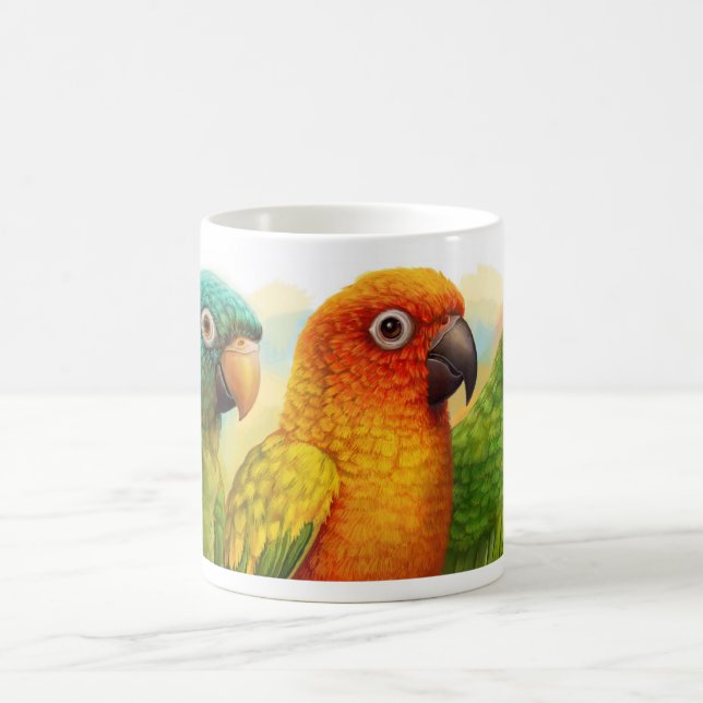 Sun blue-crowned green-cheeked conures magic mug (Center)