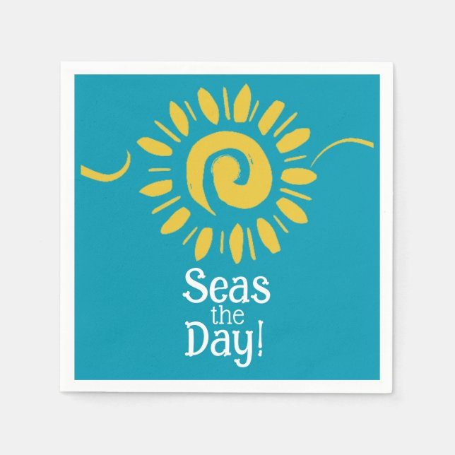 Sun Blue Yellow White Beach Seas Day Cocktail Napkin (Front)