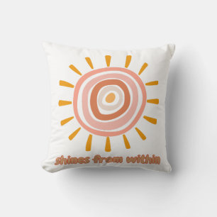 Sun Boho Art: "Shine from within" quote for self-e Cushion