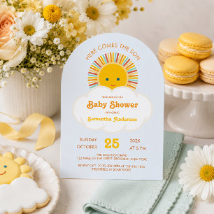Sun Boy Baby Shower Here Comes the Son Cute Blue Invitation