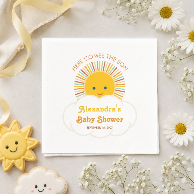 Sun Boy Baby Shower Here Comes the Son Cute Cloud Napkin (Creator Uploaded)