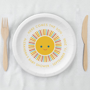 Sun Boy Baby Shower Here Comes the Son  Paper Plate