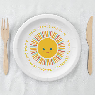 Sun Boy Baby Shower Here Comes the Son Paper Plate