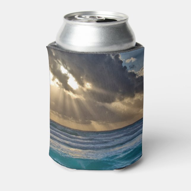 Sun Breaking Through Clouds Over Sea Can Cooler (Can Back)