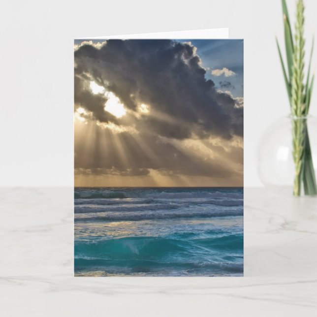 Sun Breaking Through Clouds Over Sea Card (Front)