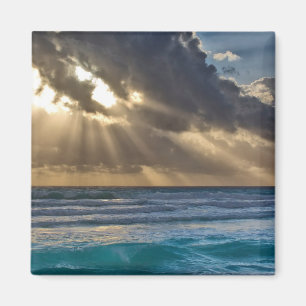 Sun Breaking Through Clouds Over Sea Magnet
