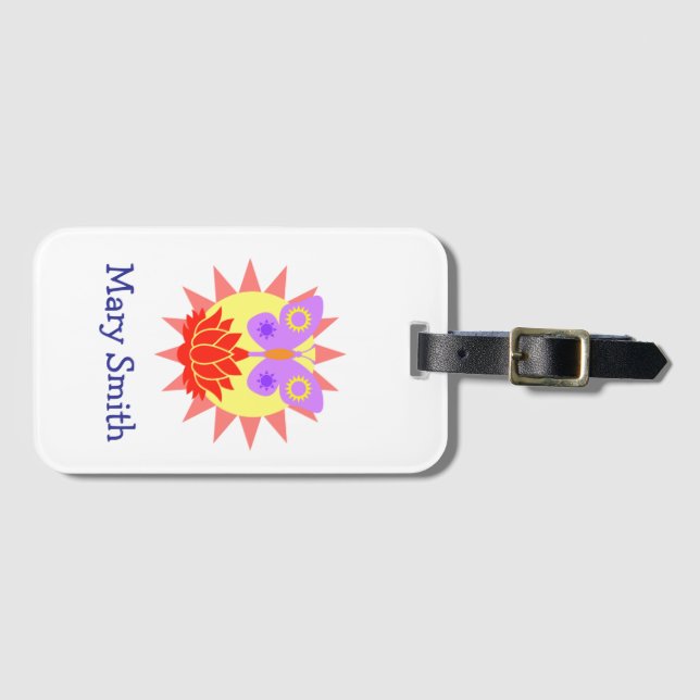 Sun, Butterfly and Flower Luggage Tag (Front Horizontal)
