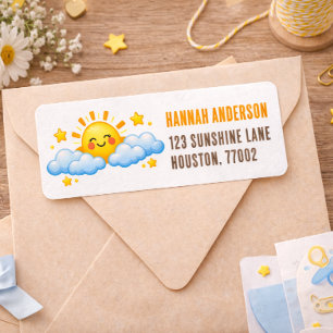 Sun & Clouds Baby Shower Return Address Label