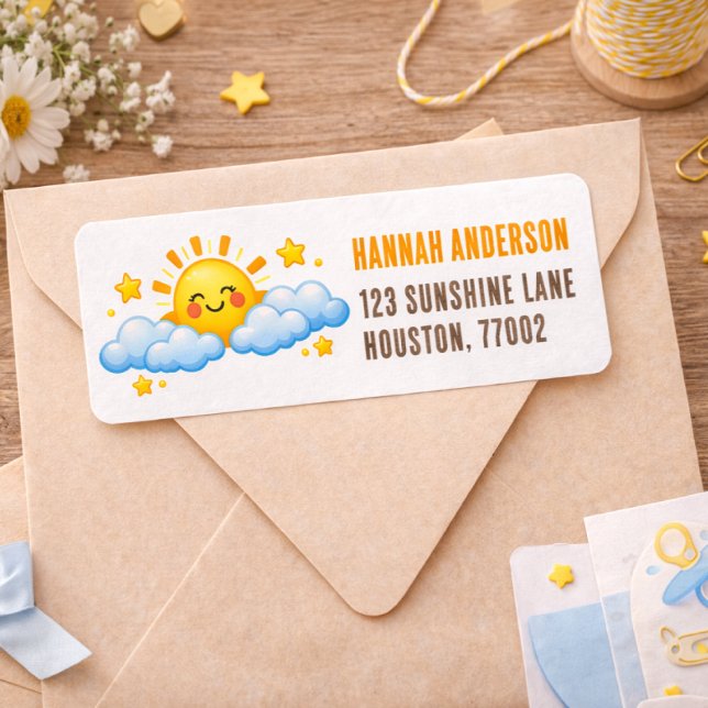 Sun & Clouds Baby Shower Return Address Label (Creator Uploaded)
