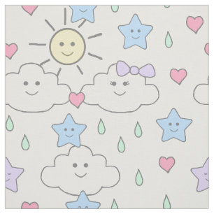 Sun Clouds Star Raindrops Fabric