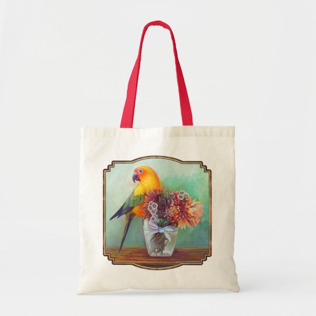 Sun conure and flowers tote bag (Front)