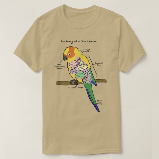 Sun Conure Funny Parrot   Anatomy of a Sun Conure  T-Shirt (Design Front)