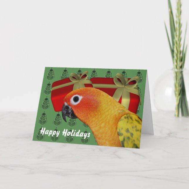 Sun Conure Parrot Christmas Holiday Card (Front)