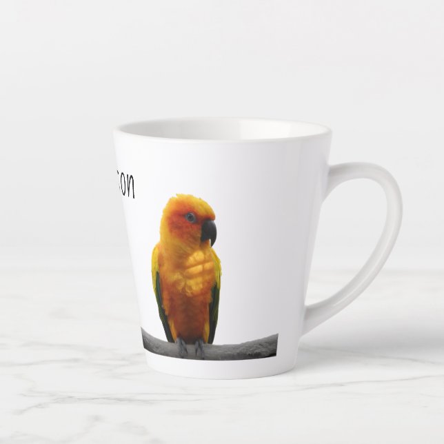 Sun Conure Wildlife Art Personalised Name Animal Latte Mug (Right)