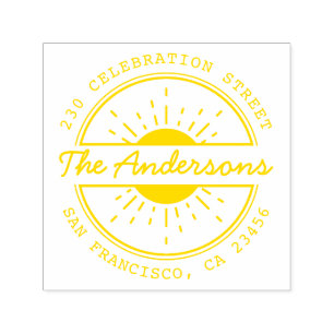Sun & Custom Family Name Round Return Address Self-inking Stamp