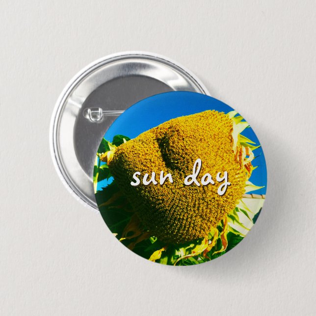 Sun Day Quote Script Yellow Sunflower Photo 6 Cm Round Badge (Front & Back)