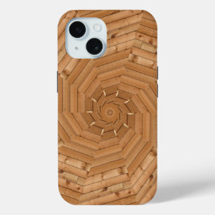 Sun Deck - Light Wooden Pinwheel Swirl iPhone 15 Case