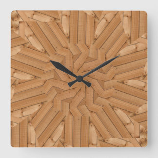 Sun Deck - Light Wooden Sunburst Square Wall Clock