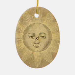 Sun Detail from Antique Bowles Map, circa 1780 Ceramic Tree Decoration