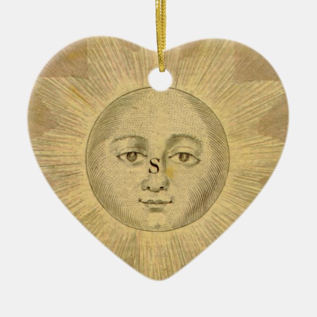 Sun Detail from Antique Bowles Map, circa 1780 Ceramic Tree Decoration (Front)