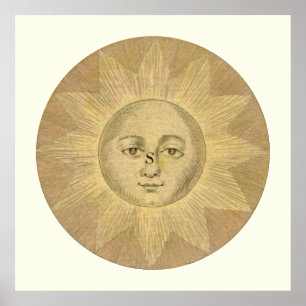 Sun Detail from Antique Bowles Map, circa 1780 Poster